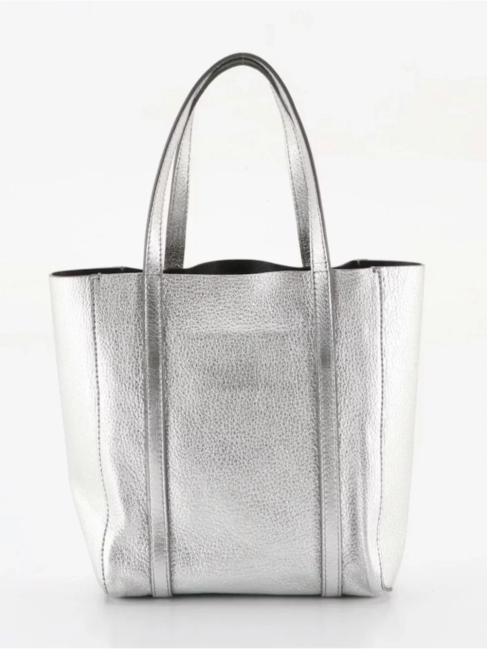 Balenciaga Metallic Silver Leather Tote with Logo - Picture 3 of 8